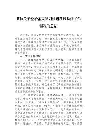 某镇关于整治歪风陋习推进移风易俗工作情况的总结