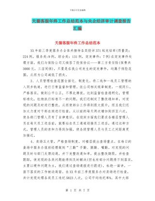 天猫客服年终工作总结范本与央企经济审计调查报告汇编