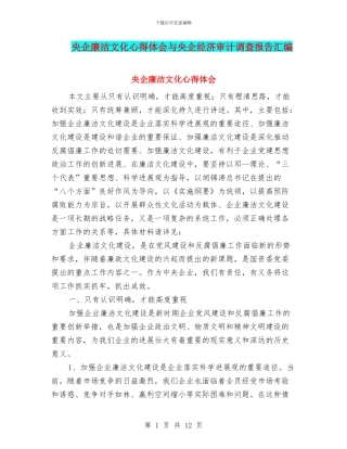 央企廉洁文化心得体会与央企经济审计调查报告汇编