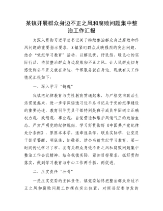 某镇开展群众身边不正之风和腐败问题集中整治工作汇报