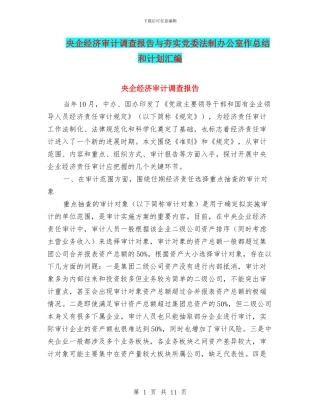 央企经济审计调查报告与夯实党委法制办公室作总结和计划汇编