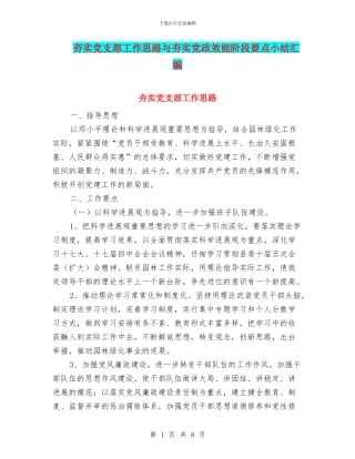 夯实党支部工作思路与夯实党政效能阶段要点小结汇编