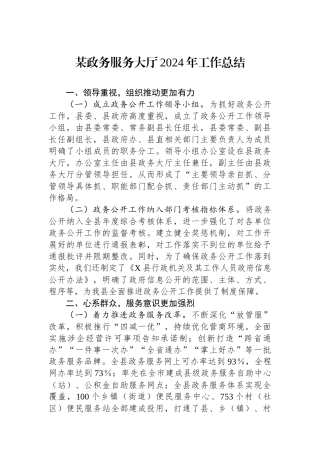 某政务服务大厅2024年工作总结