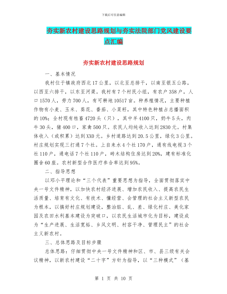夯实新农村建设思路规划与夯实法院部门党风建设要点汇编_第1页
