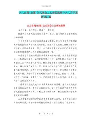 女儿出阁仪式宴会上父亲的致辞与女儿升学宴致辞汇编