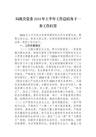 局机关党委2024年上半年工作总结及下一步工作打算