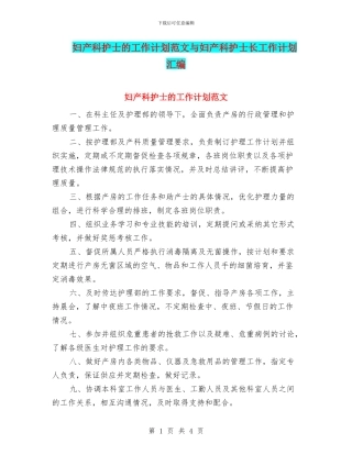 妇产科护士的工作计划范文与妇产科护士长工作计划汇编