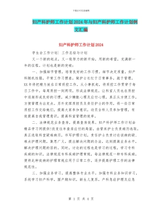 妇产科护师工作计划2024年与妇产科护师工作计划例文汇编
