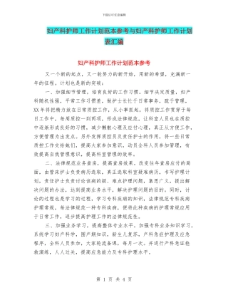 妇产科护师工作计划范本参考与妇产科护师工作计划表汇编