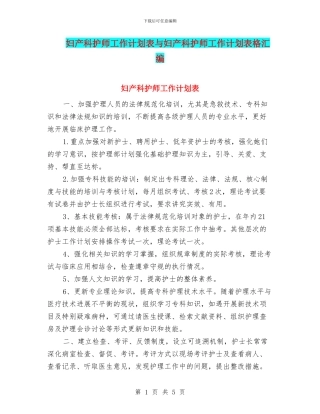 妇产科护师工作计划表与妇产科护师工作计划表格汇编