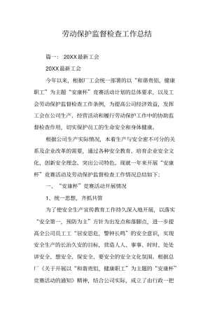 劳动保护监督检查工作总结