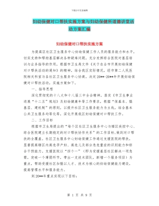 妇幼保健对口帮扶实施方案与妇幼保健所道德讲堂活动方案汇编