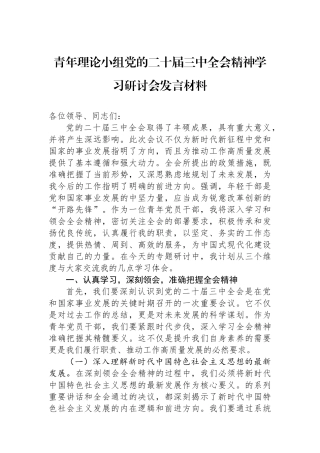 青年理论小组党的二十届三中全会精神学习研讨会发言材料