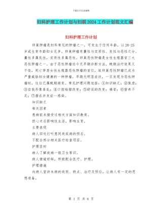 妇科护理工作计划与妇联2024工作计划范文汇编