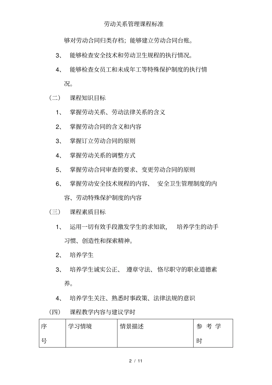 劳动关系管理课程标准_第2页