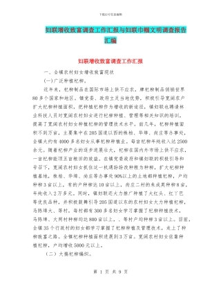 妇联增收致富调查工作汇报与妇联巾帼文明调查报告汇编