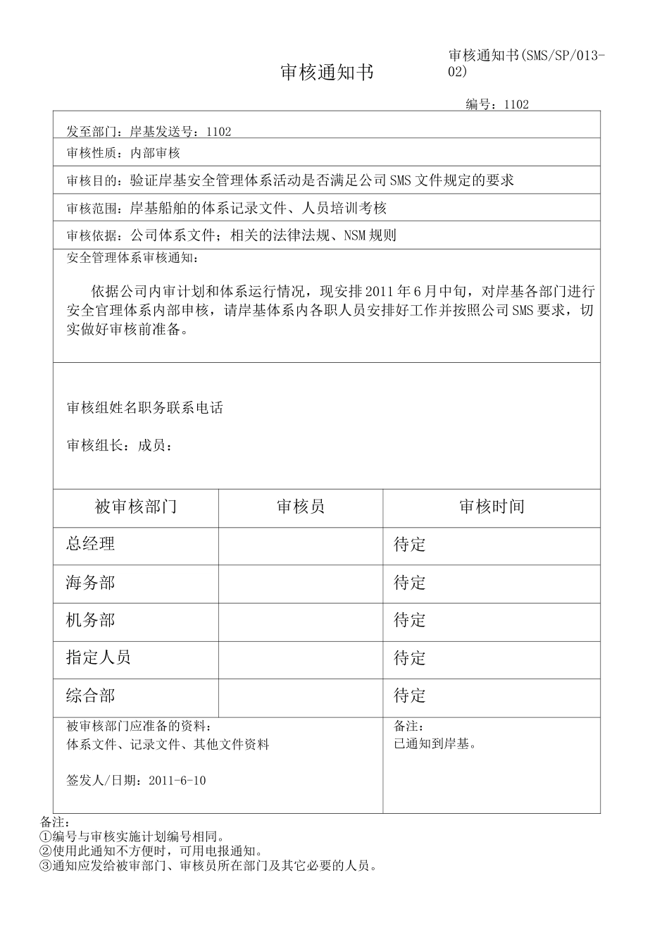 航运公司公司--内部审核全套资料_第1页