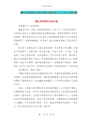 婚礼突发事件应急方案与婚育及计生工作计划汇编