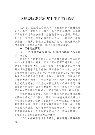 区纪委监委2024年上半年工作总结