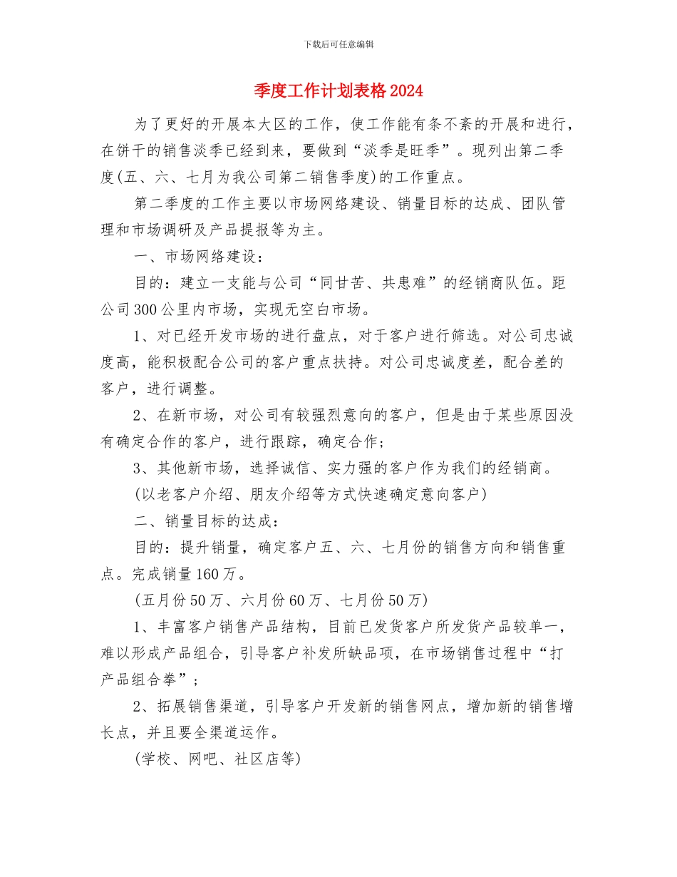 季度工作计划表2024年度与季度工作计划表格2024汇编_第3页