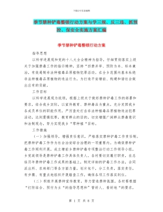 季节禁种铲毒整顿行动方案与学三规、反三违、抓预控、保安全实施方案汇编