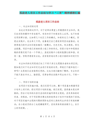 孤寂老人项目工作总结与学习“三更”精神感想汇编