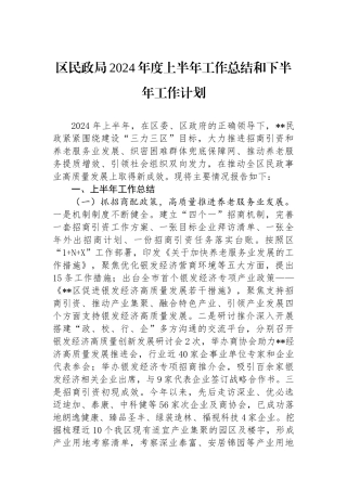 区民政局2024年度上半年工作总结和下半年工作计划