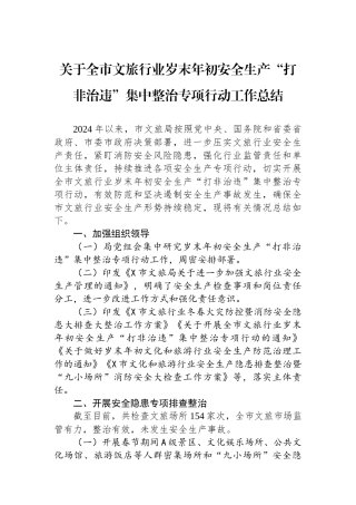 关于全市文旅行业岁末年初安全生产“打非治违”集中整治专项行动工作总结