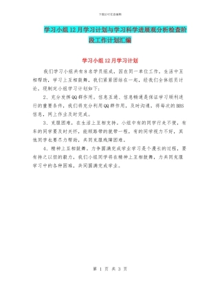 学习小组12月学习计划与学习科学发展观分析检查阶段工作计划汇编