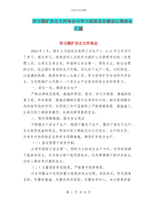 学习煤矿安全文件体会与学习班组安全建设心得体会汇编