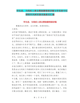 学先进-为残疾人事业燃烧激情演讲稿与学党章守纪律转作风树形象实施意见汇编