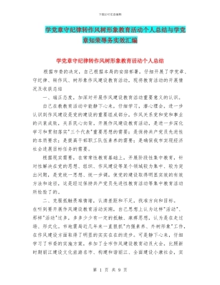 学党章守纪律转作风树形象教育活动个人总结与学党章知荣辱务实效汇编