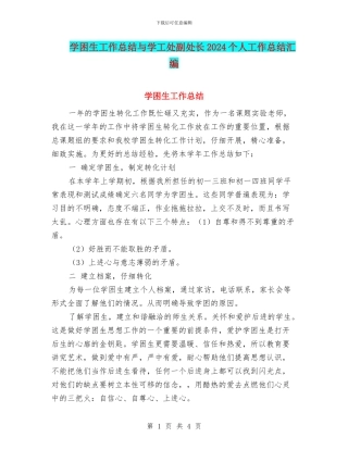 学困生工作总结与学工处副处长2024个人工作总结汇编