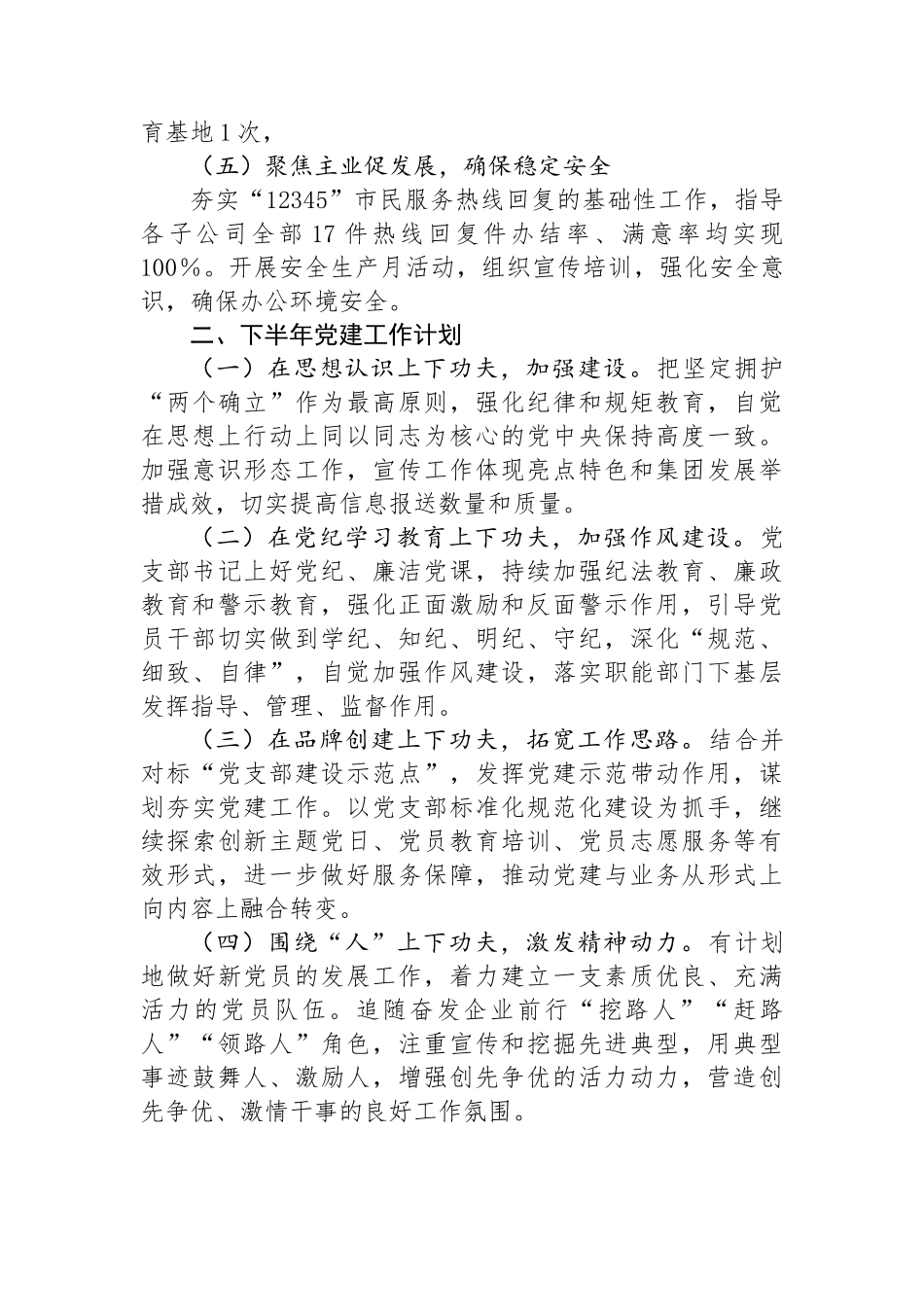 某国有企业党支部2024年上半年党建工作总结和下半年工作计划_第3页