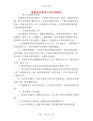 学校全年财务工作计划例文
