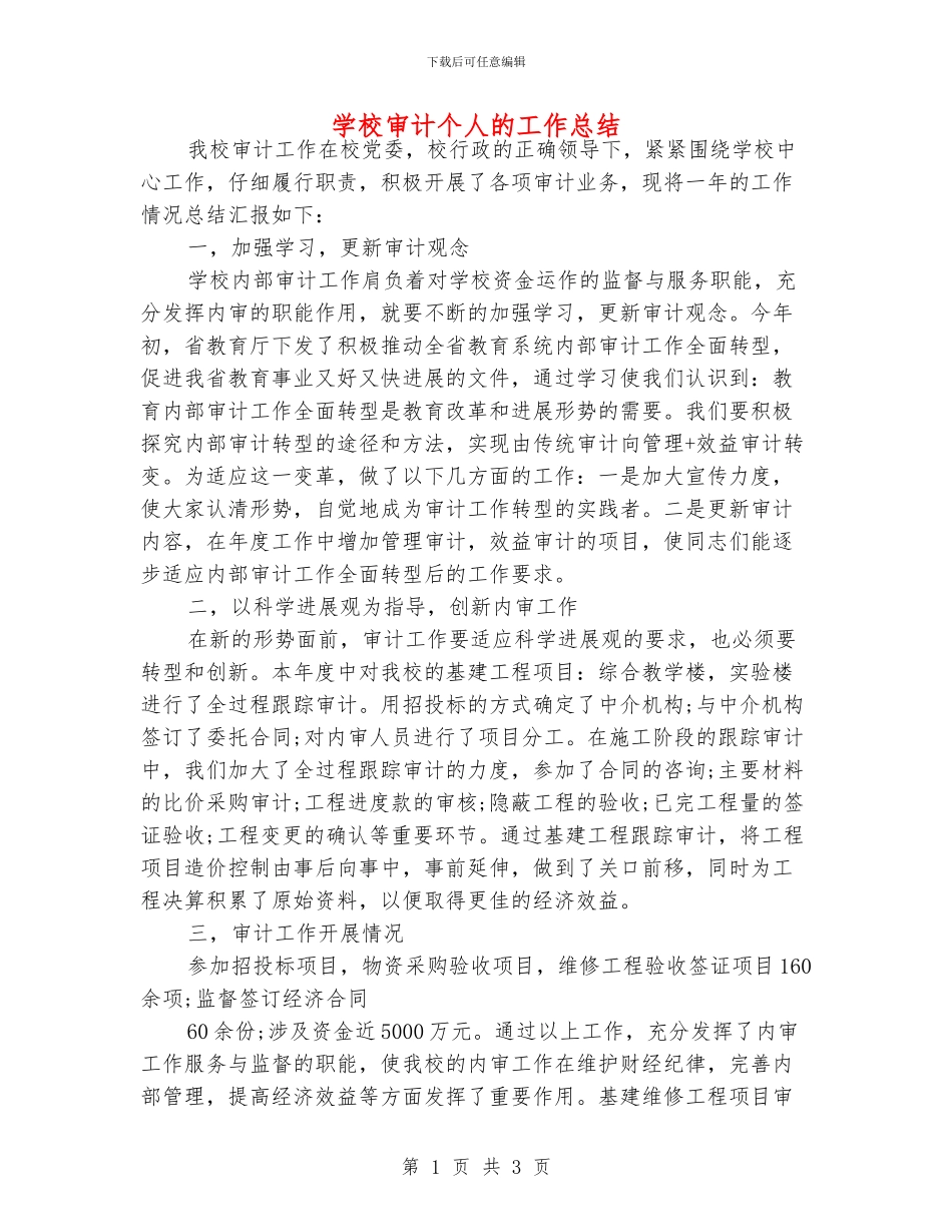 学校审计个人的工作总结_第1页