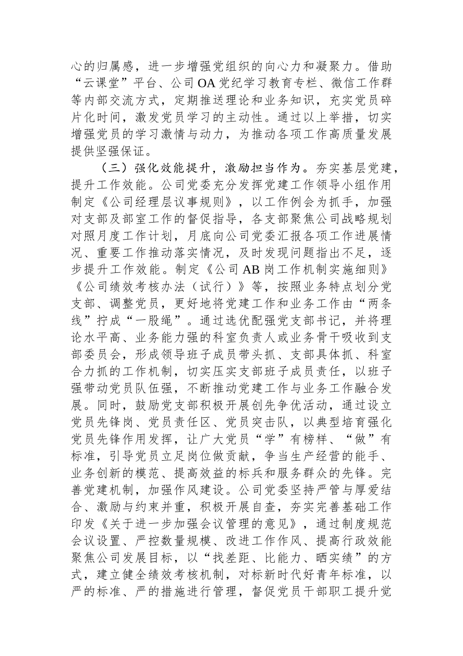 国企党委2024年抓基层党建工作总结_第3页