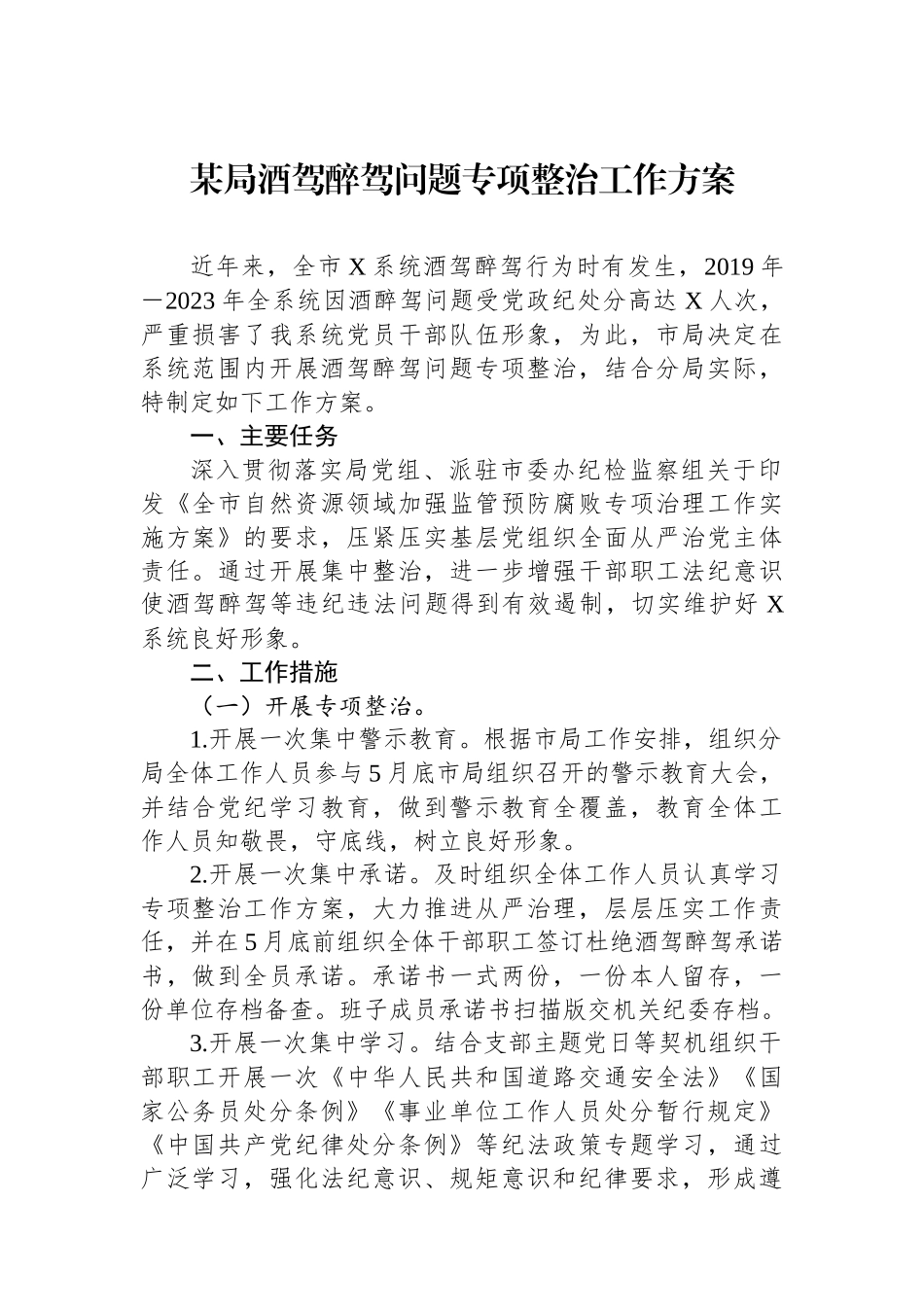 某局酒驾醉驾问题专项整治工作方案_第1页