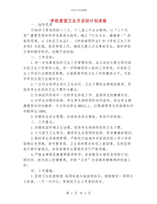 学校爱国卫生月活动计划表格