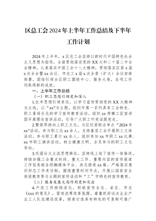 区总工会2024年上半年工作总结及下半年工作计划
