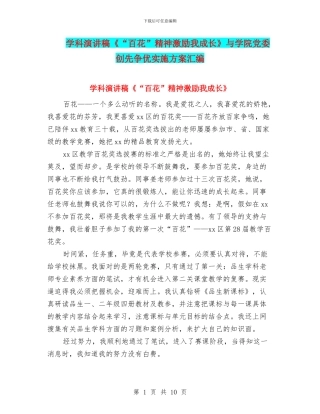 学科演讲稿《“百花”精神激励我成长》与学院党委创先争优实施方案汇编