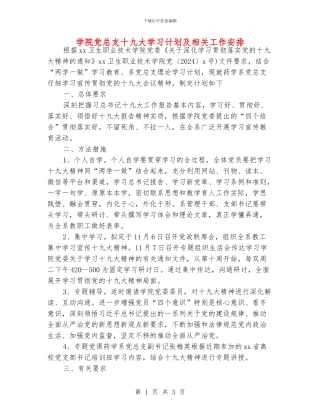 学院党总支十九大学习计划及相关工作安排