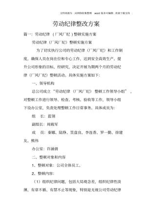 劳动纪律整改方案