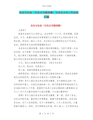 安全与生命与安全主任工作总结汇编