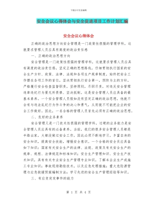 安全会议心得体会与安全促进项目工作计划汇编