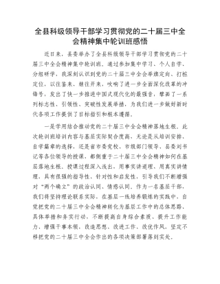 全县科级领导干部学习贯彻党的二十届三中全会精神集中轮训班感悟