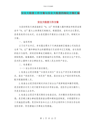 安全大检查工作方案与安全大检查的细化方案汇编