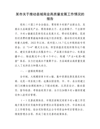 某市关于推动县域商业高质量发展工作情况的报告
