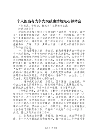 个人担当有为争先突破廉洁规矩心得体会