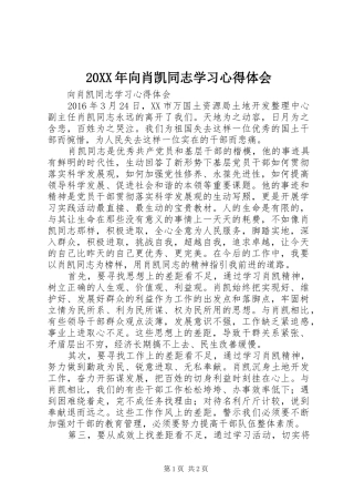 20XX年向肖凯同志学习心得体会